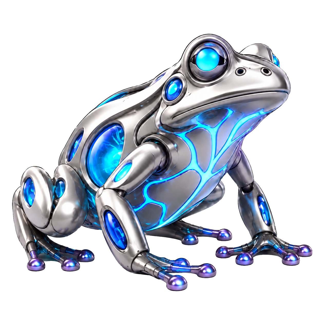 Futuristic robotic frog mascot