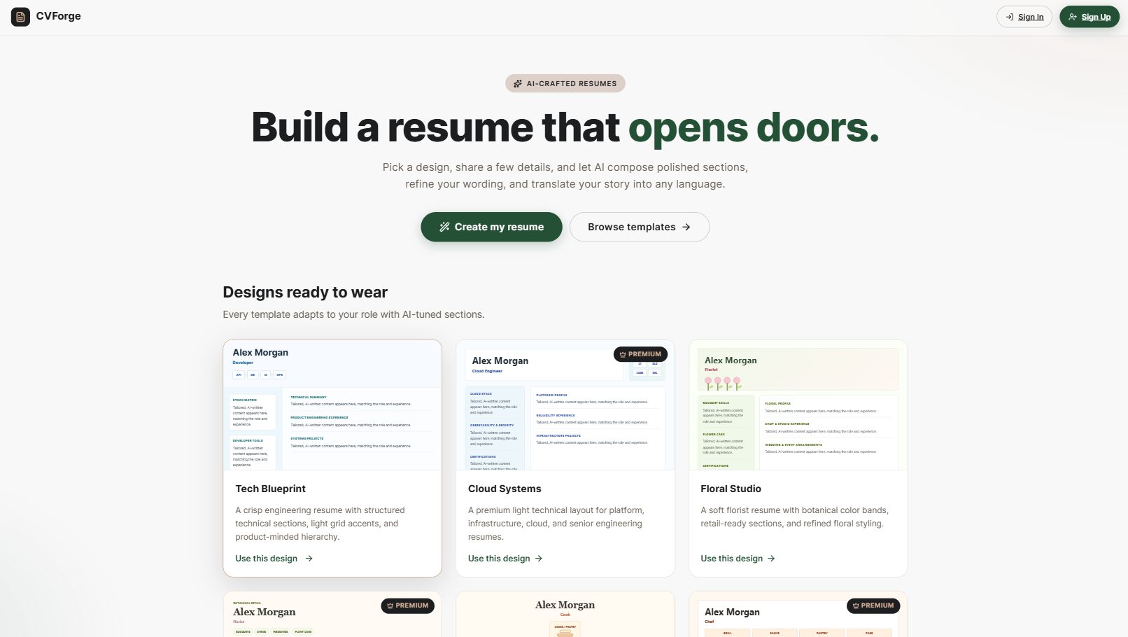 CVForge template gallery