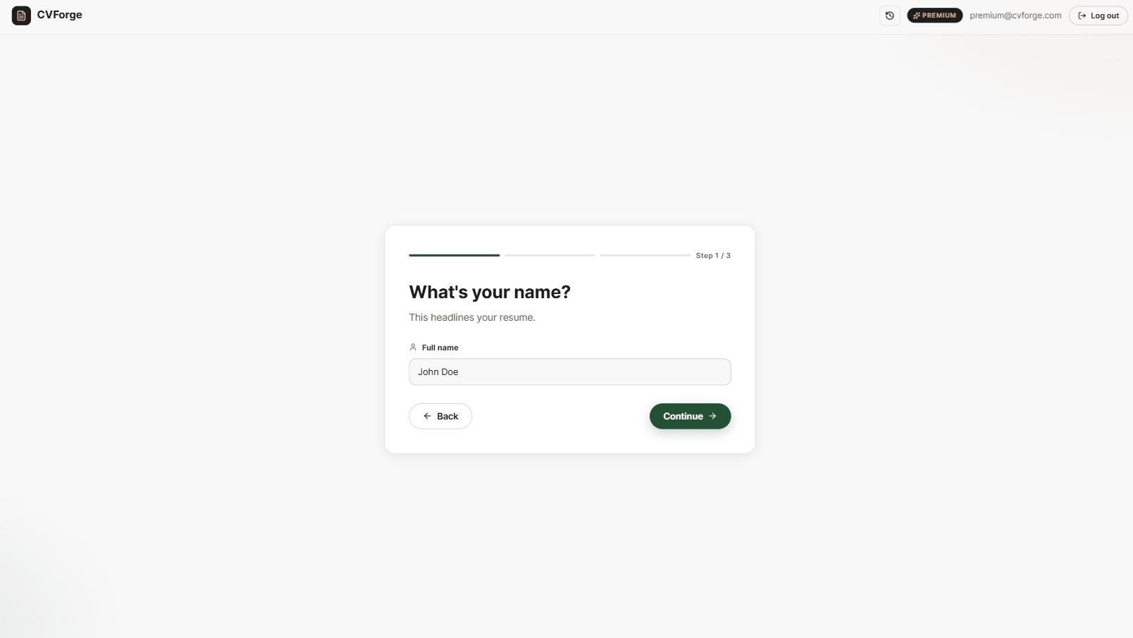 CVForge guided name step