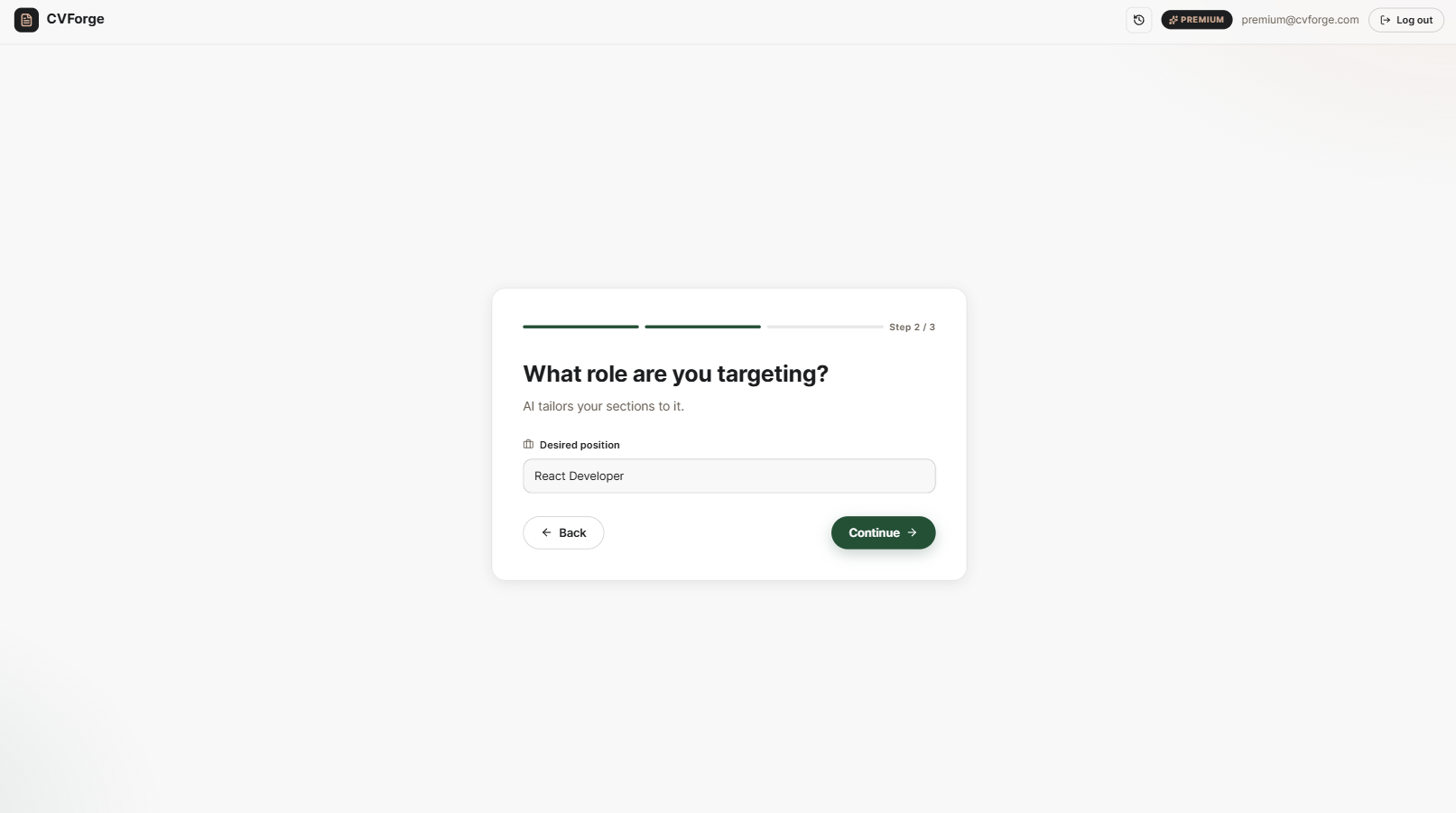 CVForge target role step