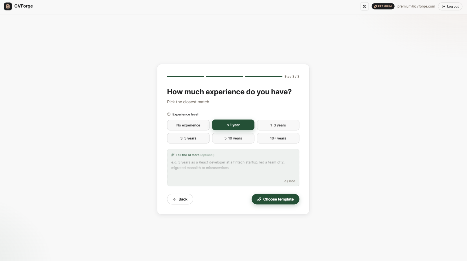 CVForge résumé editor