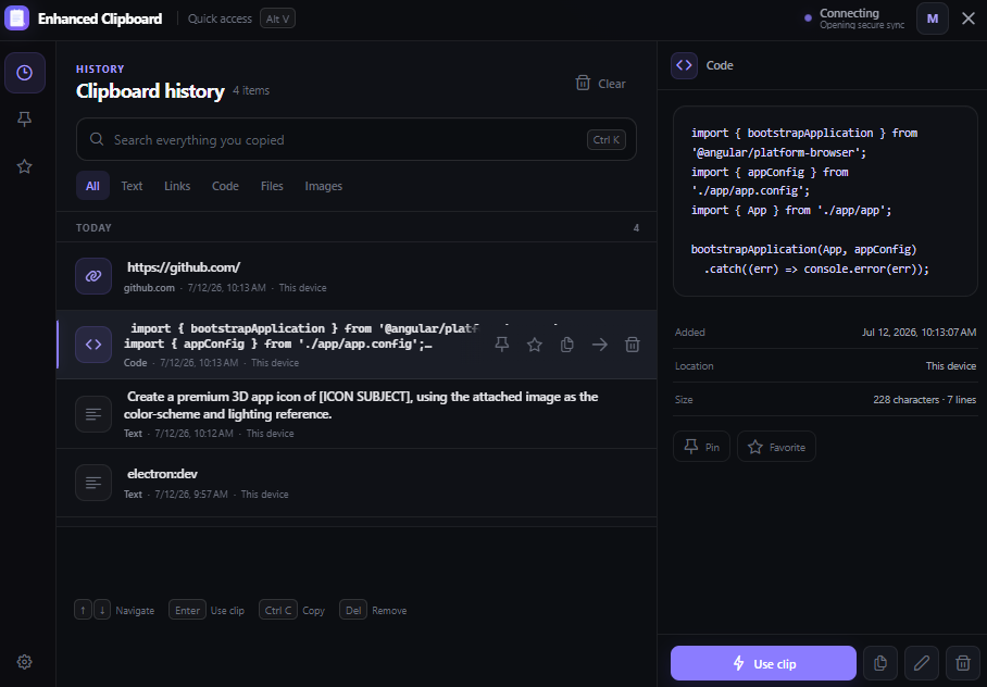 Enhanced Clipboard history