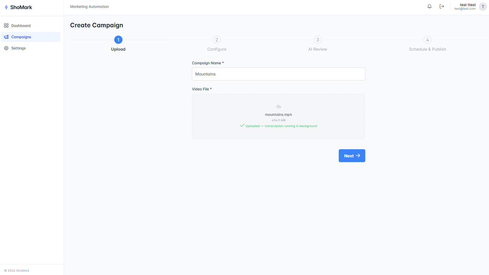 ShoMark campaign upload workflow