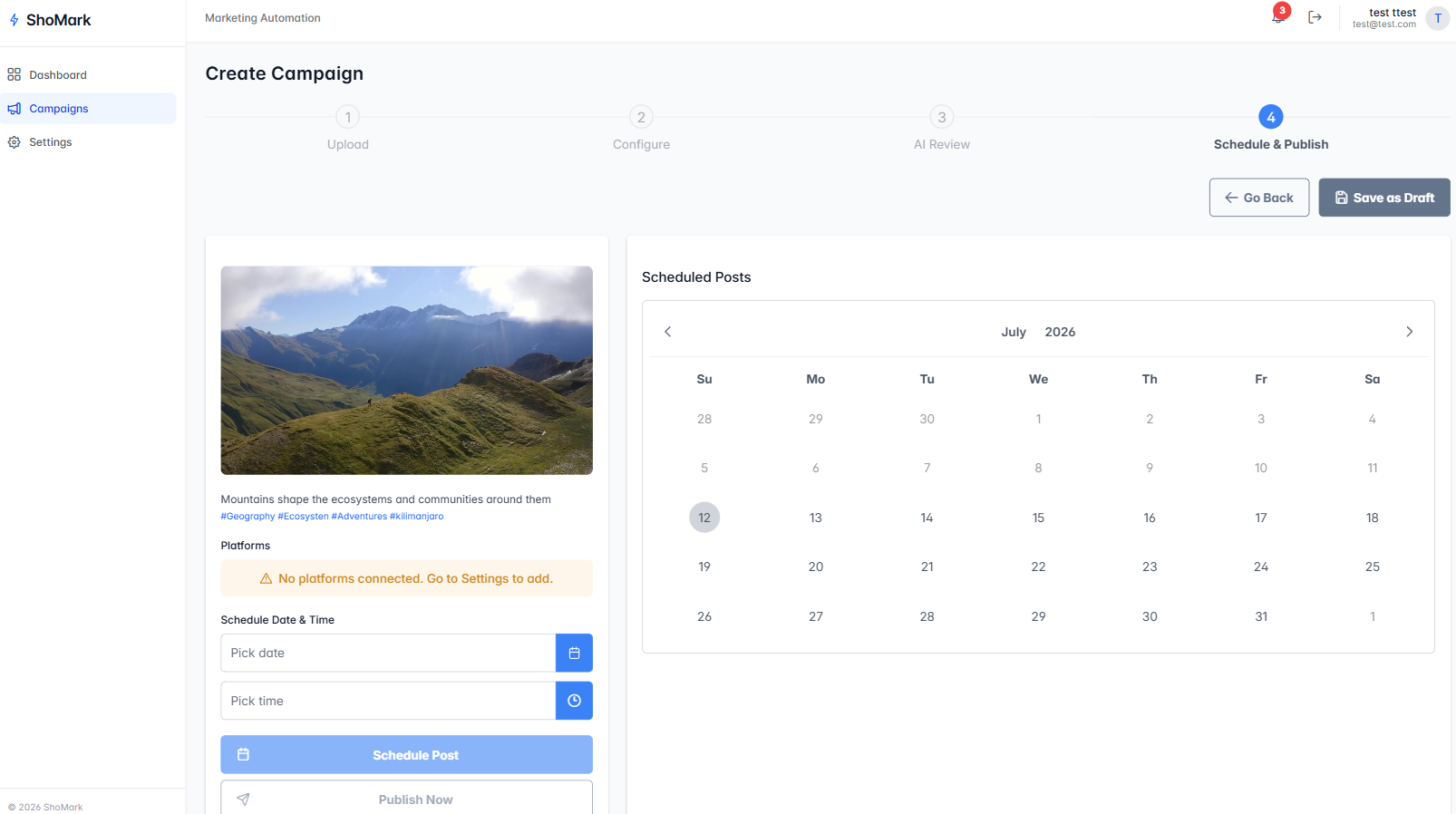 ShoMark campaign dashboard